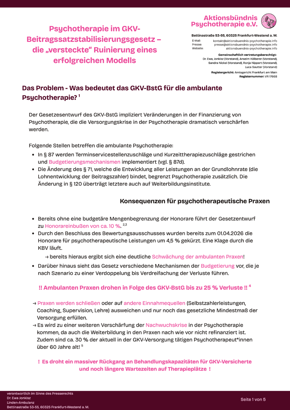 Handout zum Gesetzesentwurf des GKV-BstG